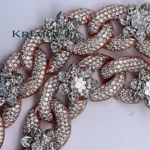 Lab Grown Diamond Brilliant Cut Flower <b>Statement</b> <b>Necklace</b> 14k Gold Plated Pave Setting Luxury Link Chain Unisex Wedding Jewelry - Product Image 2