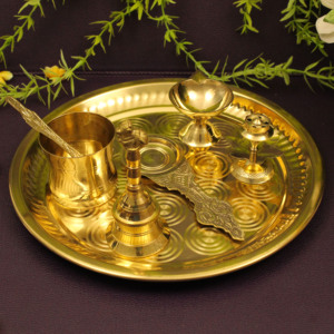 Juego de Thali de Latón Pulido para Pooja, Bandeja de Oración con Diya, Cuenco, Porta Incienso y Accesorios para Lámpara de Aceite para el Hogar y Bodas - Product Image 5