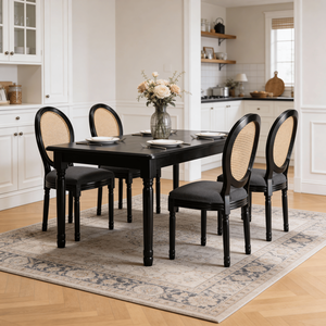 Set di 2 Sedie da Pranzo Imbottite in Stile Country Francese con Schienale in Rattan per Soggiorno, Cucina o Ristorante - Product Image 2