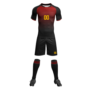 Custom Sublimated Soccer Jersey Set Men's Black Red Gradient Short Sleeve Moisture Wicking Football Uniform Adult Team Wear - Product Image 1