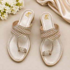 Sandales plates à plateforme pour femme, à bout rond, ornées de strass dorés et de perles, style mule, pour mariée, mariage, extérieur, tendance mode, couleurs assorties - Product Image 1