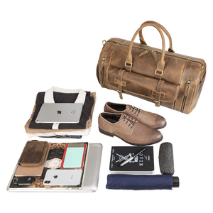 Sac de sport vintage Roziv en cuir véritable, sac de voyage léger 36-55L avec compartiment à chaussures et fermeture éclair - Product Image 6