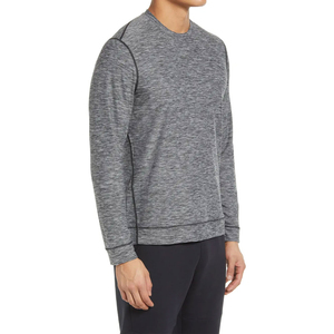 T-shirt à manches longues pour homme, gris, col rond, 100% polyester, coupe classique, couleur unie, décontracté, tricoté, col rond, respirant - Product Image 2