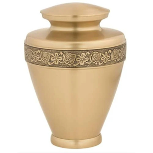 Urna Funeraria de Metal Dorado con Grabado Floral Vintage para Entierro Conmemorativo, Urna de Cremación de Latón Hecha a Mano de Alta Calidad para Adultos - Product Image 1
