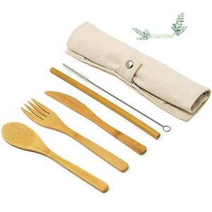 Natural <b>Bamboo</b> Flatware Set Reusable Travel Cutlery Spoon Set Handcrafted in Vietnam - Product Image 2