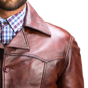 Custom Design Soft Comfortable Breathable Vintage Winter Genuine Cowhide <b>Leather</b> Hooded Varsity <b>Jacket</b> Solid Radish <b>Brown</b> <b>Men</b> - Product Image 5