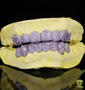 Grillz personnalisé en argent sterling 925 avec motif nid d'abeille, serti de diamants Moissanite VVS, testé et approuvé - Product Image 5