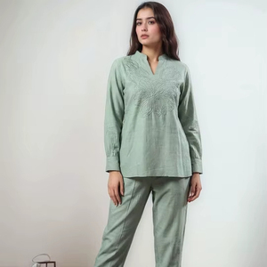 Tunique brodée pour femmes, vêtements décontractés d'été, manches longues, georgette de haute qualité, respirante - Product Image 1