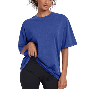 Camiseta Gráfica Azul con Cuello Redondo para Mujer, Talla Grande, Transpirable, 100% Algodón, Impresión de Logotipo Personalizado, Informal, Verano, Ecológica, Teñido Liso - Product Image 3
