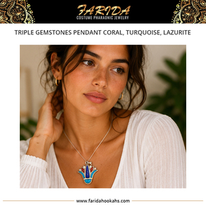 Bijoux de haute qualité, authentiques, multicolores, de style égyptien unique, vintage, pharaonique, pour femmes, pendentif triple pierres précieuses, cadeau de mariage - Product Image 4