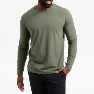 <b>Men</b> Long Sleeve <b>T</b>-<b>Shirt</b> Olive <b>Green</b> Slim Fit Quick Dry Knitted O-Neck Casual Solid Color Polyester Top - Product Image 5