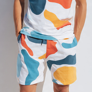 Ensemble décontracté pour homme, t-shirt et short imprimés, 2 pièces, été, coton, col rond, respirant, tricoté - Product Image 3