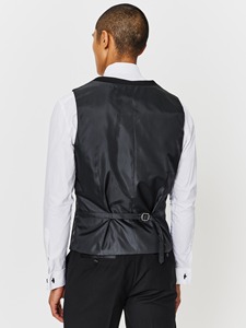 Costume de smoking noir 3 pièces pour homme en laine, simple boutonnage, col cranté, avec gilet et nœud papillon – Tenue de cérémonie - Product Image 5
