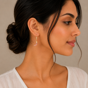 Peach Moonstone 30 To 32mm With Zircon Ear Wire Moon Shape 925 Sterling Silver 18K Gold Plated <b>Earrings</b> - Product Image 5