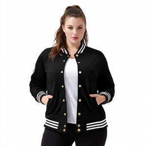 Crew Neck Button Down Varsity Jacket Women Plus Size Baseball Varsity Jackets Ladies 100% <b>Wool</b> Varsity Jacket Tops Women's - Product Image 1