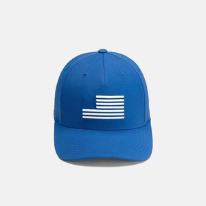 Casquette de baseball bleue à 6 panneaux unisexe en coton ajustée décontractée respirante imperméable en toile avec logo géométrique imprimé par transfert thermique sur le devant - Product Image 1
