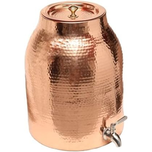 Distributeur d'eau artisanal en cuivre pur antique avec support en laiton, réservoir décoratif martelé de 10 L pour la santé ayurvédique - Product Image 3