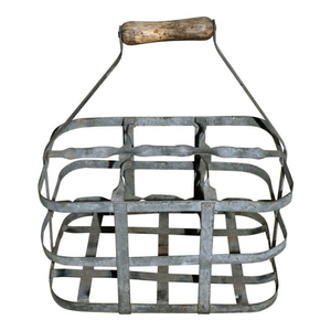 Porte-bouteilles vintage de style français en métal galvanisé pour 6 bouteilles avec poignée en bois, casier à vin rustique en fil de fer, chariot de rangement de cuisine - Product Image 1
