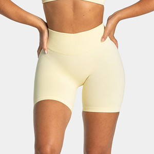 Shorts de Yoga con Logotipo Personalizado para Mujer, Cintura de Color Contrastante, Shorts Deportivos Ecológicos, Ajuste Delgado, Ropa de Gimnasio, Leggings Atléticos, Servicio OEM - Product Image 1
