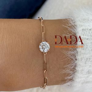 Bracelet solitaire rond contemporain en diamant de laboratoire pour femme, bijoux fins, bracelet chaîne minimaliste - Product Image 4