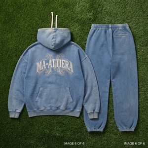 Custom <b>Women</b> Washed Blue Oversized Hoodie <b>Jogger</b> Set Cotton <b>Fleece</b> Streetwear Tracksuit OEM Wholesale - Product Image 5