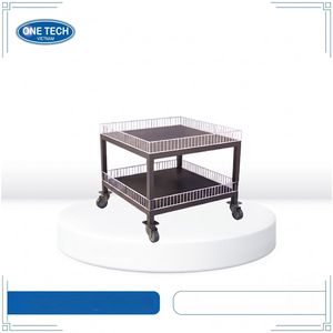 Étagère promotionnelle carrée à 2 niveaux OneTech en acier thermolaqué avec roulettes pivotantes verrouillables pour supermarché, Vietnam - Product Image 1