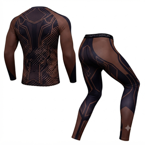 <b>Men's</b> <b>Compression</b> Breathable Four-Way Stretch 100% Polyester Tracksuit Long Sleeve <b>Shirt</b> Tight Pants Set Gym Fitness Training - Product Image 2