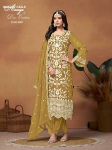 Nuevo conjunto de salwar kameez de organza con bordados de la mejor calidad para festivales, proveedor de Surat, exportador indio. - Product Image 5