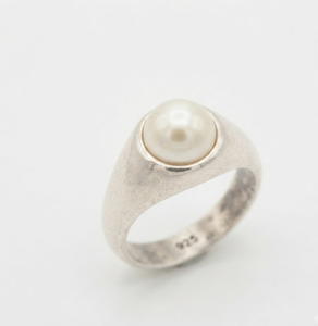 Bague de luxe en argent sterling 925 avec perle blanche naturelle, plaquée or rose et or jaune, faite à la main, cadeau de mariage - Product Image 1