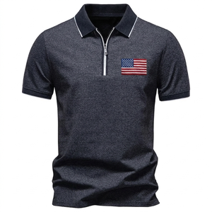 Polo de Manga Corta para Hombre con Cierre de Cremallera, Logotipo Bordado Personalizado de EE. UU., Cuello Camisero, Estilo Casual de Negocios, para Golf, Transpirable, de Algodón - Product Image 1