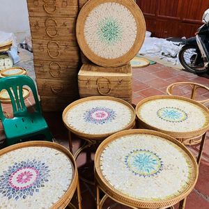 ถาดหวายวัสดุคุณภาพสูงประดับมุกสำหรับจัดเก็บของในห้องนั่งเล่นและเสิร์ฟชา ดีไซน์หรูหรา - Product Image 3