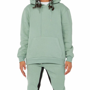 Ensemble de survêtement unisexe vert menthe à capuche, manches longues, couleur unie, décontracté, pour l'automne, 100% coton, coupe classique avec poches latérales - Product Image 5