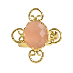 Vintage Unisex <b>Cocktail</b> <b>Ring</b> 18K <b>Gold</b> Plated Pink Chalcedony Square Bezel Setting Brass January Birthstone Daily Wear Trendy - Product Image 1