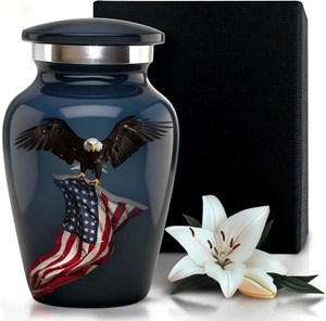 Urne funéraire noire avec motif d'aigle chauve, style américain, conteneur pour cendres d'adultes, pour cendres humaines, avec sac en velours gratuit - Product Image 5