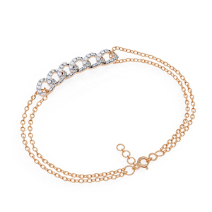 Bracelet délicat en or jaune 18 carats avec chaîne à double brin, maillons cubains et diamants de laboratoire - Product Image 4