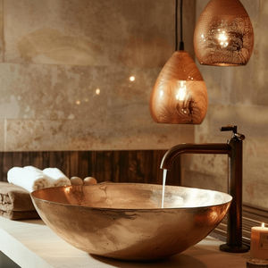 Lavabo Decorativo de Cobre Martillado, Lavabo Artístico para Baño, Instalación en Encimera Hecha a Mano, Diseño Premium - Product Image 4