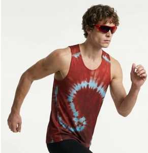 Débardeur sans manches pour homme, style sportif, col rond, séchage rapide, en polyester tricoté, motif rouge et bleu, tie-dye - Product Image 1