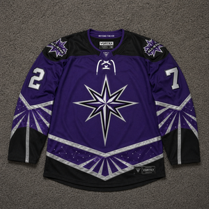 Maillot de hockey sur glace pour homme, imprimé sur mesure, de haute qualité, à manches longues, col en V, avec lacets, violet, pour entraînement - Product Image 6