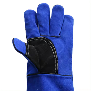 Gants de soudage robustes en cuir de vachette bleu, résistants à la chaleur, gants de sécurité pour le travail, manches longues, équipement de protection industriel - Product Image 4