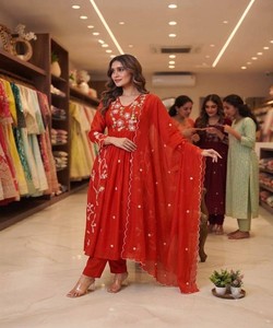 <b>red</b> <b>Silk</b> embroidered kurti casual wear Autumn women's kurti India Pakistan style Elegant cotton kurti 86313 LEMBOGEE- LG-2131 - Product Image 1