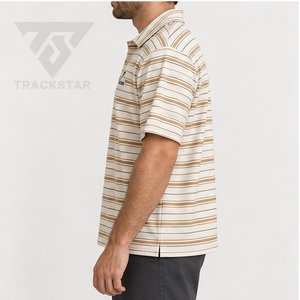 Polo à manches courtes pour homme Trackstar, rayures horizontales crème, col boutonné, décontracté, pour le golf, logo personnalisé - Product Image 2