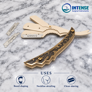 Navaja de Afeitar Profesional de Acero Inoxidable con Hoja Reemplazable, Estilo Antiguo Dorado - Product Image 3