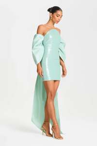 Robe de soirée en tissu à sequins menthe, taille cintrée et silhouette mini flatteuse, tenue de reine des paillettes - Product Image 5
