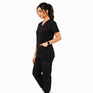 Uniforme Médico Personalizado para Enfermeras, Conjunto de Blusa con Cuello en V y Pantalones de Tela Elástica para Hospital, Clínica y Servicios de Salud - Product Image 3