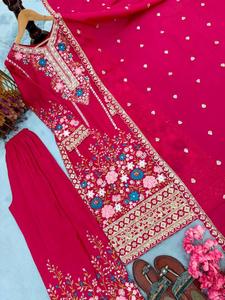 Trendy Chinon Silk <b>Kurti</b> with Palazzo Bottom Dupatta Set <b>for</b> <b>Women</b> Stylish Three Piece Party Wear Collection <b>for</b> Weddings Fest - Product Image 5