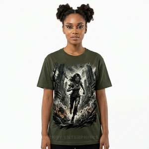 Camiseta gráfica para mujer con estética oscura de cascada de sangre, estampado artístico de esqueleto en el río, camiseta de algodón verde oliva, top personalizado para mujer - Product Image 6