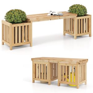 Banco de patio exterior 2 en 1 de madera de abeto con 2 cajas de plantas para jardín y césped - Product Image 1