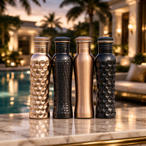 Diamond 100% Pure <b>Copper</b> Gold 750ml Leakproof Lid Classic Antique Creations Water <b>Bottle</b> for Drinking Ayurvedic Use Microwave - Product Image 1