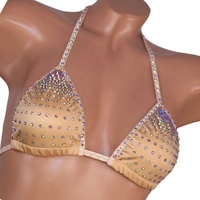 Strass dégradé Beige Performance porter extrême chaud Bikini soutien-gorge Burlesque Triangle tenues pour fête décapant exotique