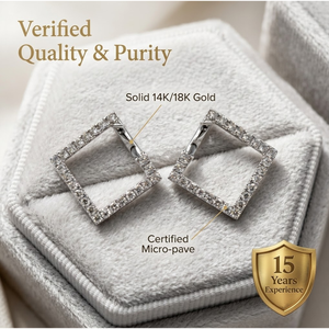 Boucles d'oreilles Huggie losange en or blanc 18 carats, sertissage pavé géométrique, bijoux de mariée raffinés sur mesure, cadeau haut de gamme pour femme - Product Image 3